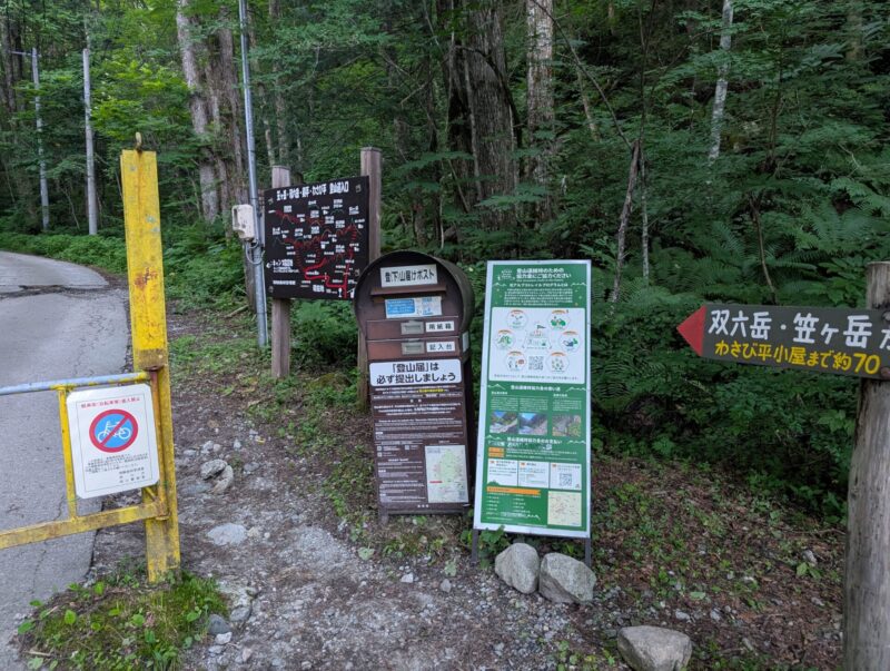 笠ヶ岳・双六岳・わさび平 登山道入口